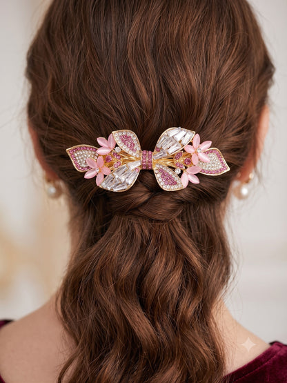 American Diamond Crystal Butterfly Hair Barrette Set Rhinestone Hair Clip (Set of 2)